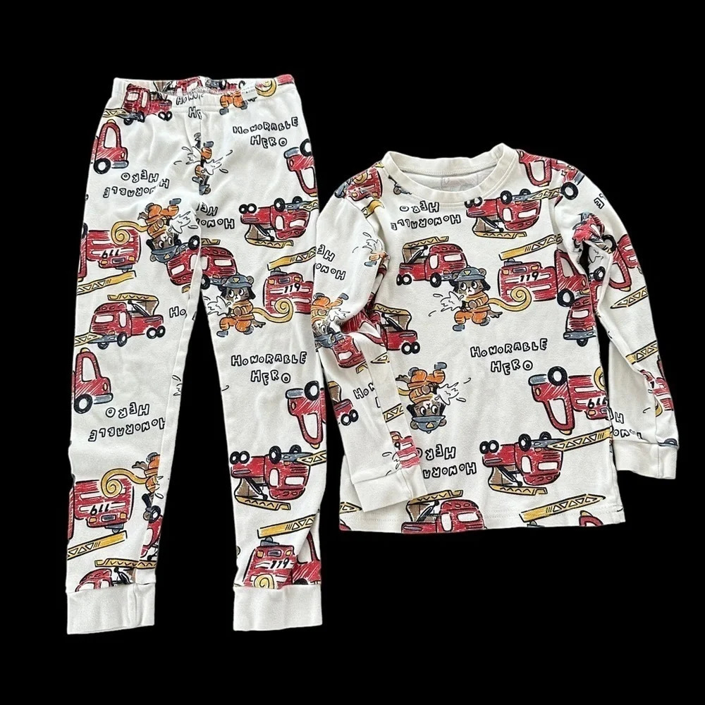 MayKids Size 6‎ Unisex Honorable Hero Firetruck Pajamas PJ Set Cat Dog Sleepwear
